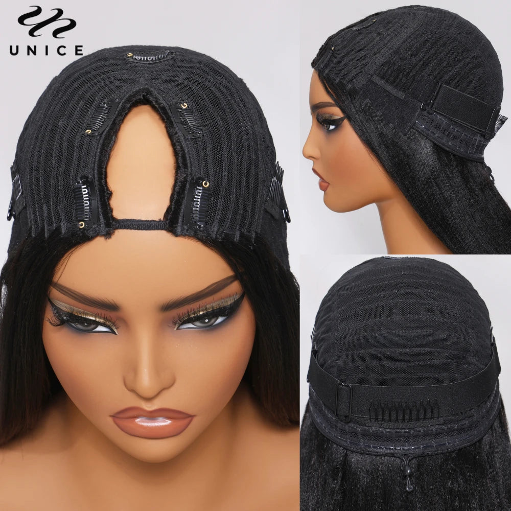 Unice Hair Chestnut Brown Ombre Body Wave V Part Wig With Drawstring Human Hair Glueless Wig Minimal Leave Out Beginner Friendly