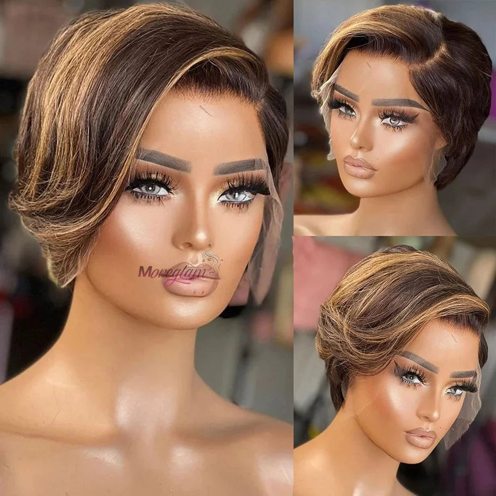 Pixie Cut 13x4 Transparent Lace Front Wigs For Women Short Bob Wig Brazilian Pre Plucked Lace Frontal Human Hair Wig 200 Density