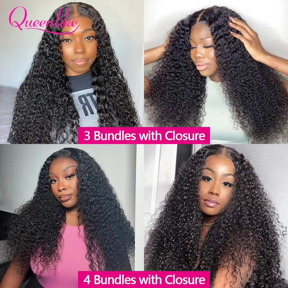 22 24 inch Curly Hair Bundles 100% Human Hair Bundles With 4x4 Lace Closure Thick Brazilian Remy Deep Curly Bundles With Closure