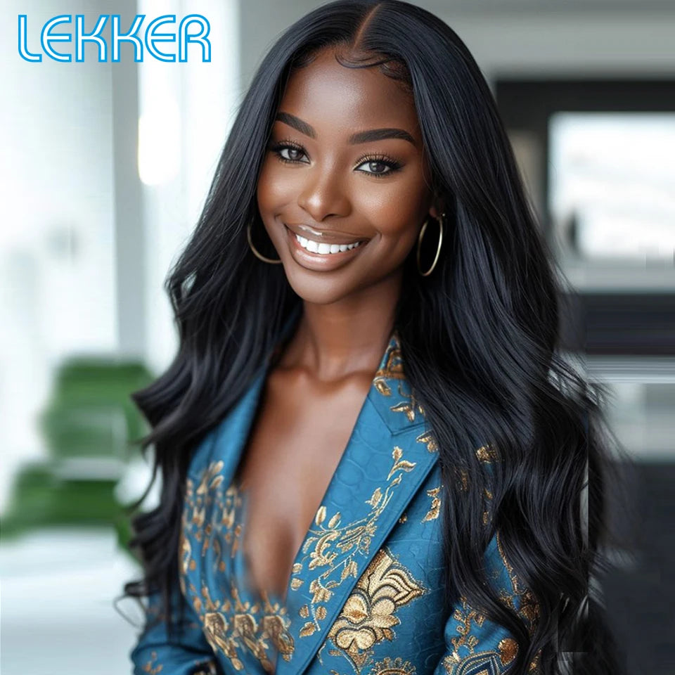 Lekker 30”32“ Body Wave 13x1 T Part Lace Front 100% Human Hair Wigs For Women Brazilian Remy Hair Middle Part Lace Long Wavy Wig