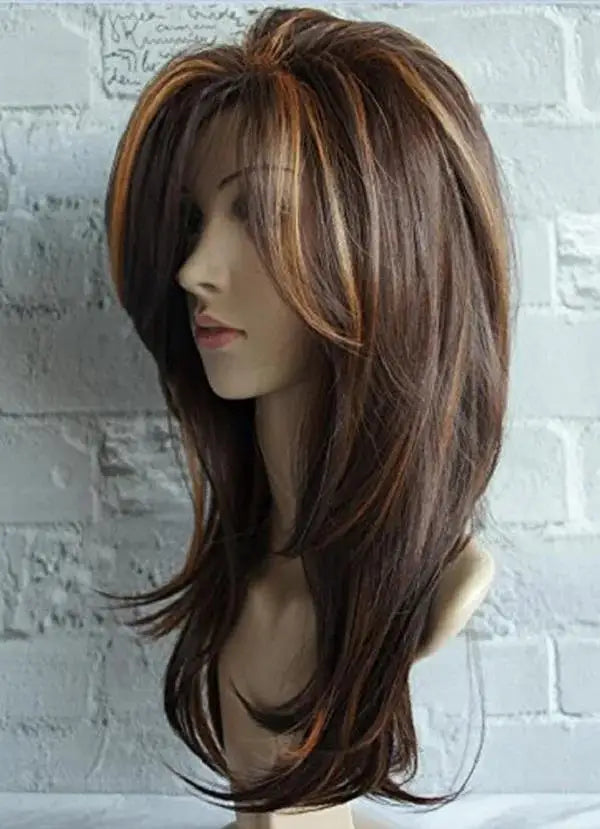 SuQ Classic Curly Wig Hair Synthetic Natural For Women Cosplay Brown WIth Blonde Heat Resistant Daily Wigs
