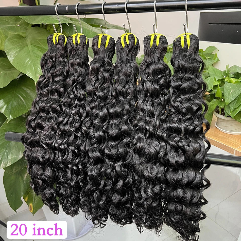 Double Drawn Water Wave Human Hair Bundles 100% Raw Virgin Human Hair Weave Extensions #1b Natural Color 10A Wavy Curl For Women