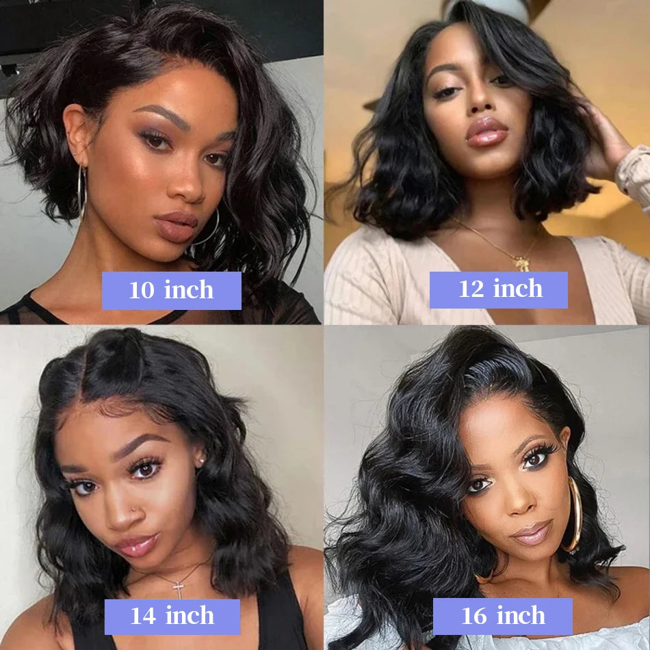 Body Wave Bob Wig Short Wigs 13X4 Lace Front 100% Human Hair 200 Density Transparent Lace Closure Wig PrePlucked With Baby Hair