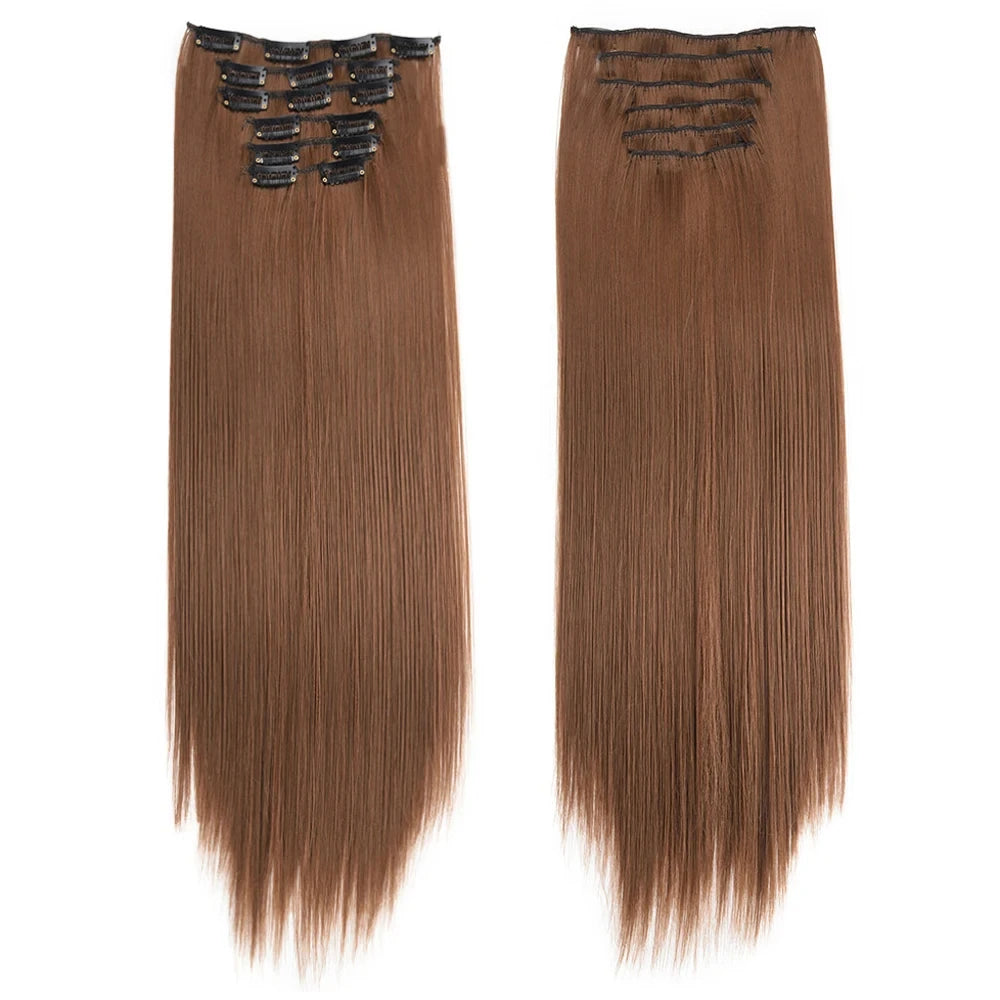 Clip in Hair Extensions Synthetic 24Inch Long Invisible Natural Straight 6 PCS Thick Seamless Clip on Hair Extensions for Women