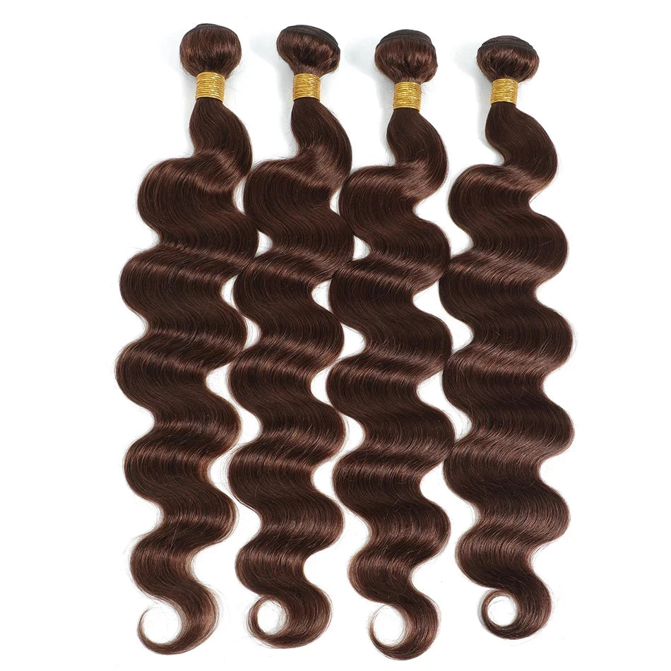 Brown Body Wave Bundles Human Hair Brazilian Hair Weave Bundles 1/3/4 PCS Human Hair Bundles #4 Brown 100% Remy Hair Extensions