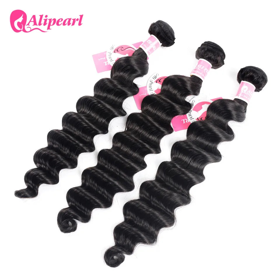 Ali Pearl Hair Loose Deep Wave Bundles Brazilian Hair Weave 3 Bundles 100% Human Hair 4 Bundles 8-26 inches Remy Hair Extension