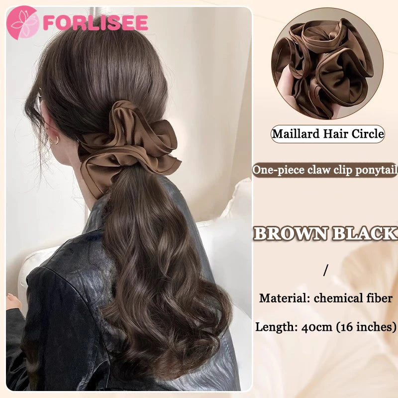 Black Hair Ring Claw Clip Synthetic Autumn And Winter Temperament Korean Style Layered Curly Ponytail Low Tie Natural Ponytail