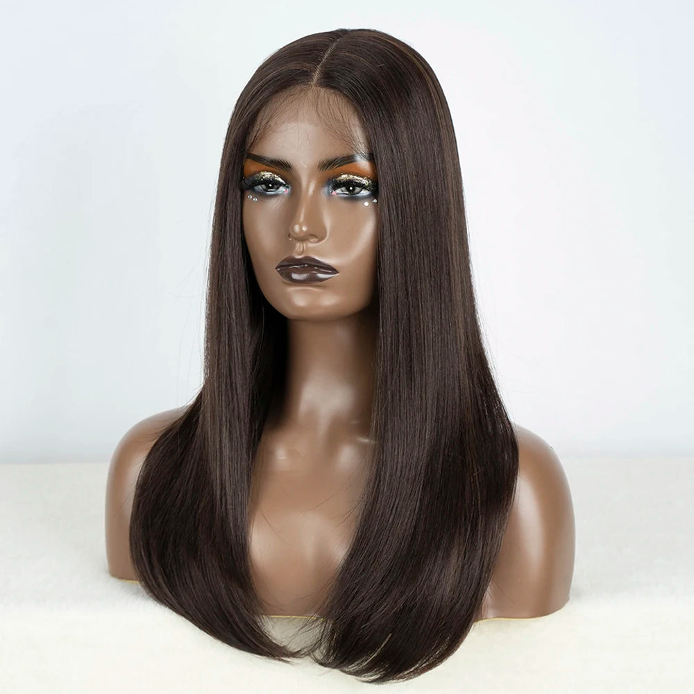 Synthetic Lace Front Wig Straight Baby Hair Bob Wig Bown Black Blonde Hair Wig 22"Cosplay Wig For Women Heat Resistant Wig