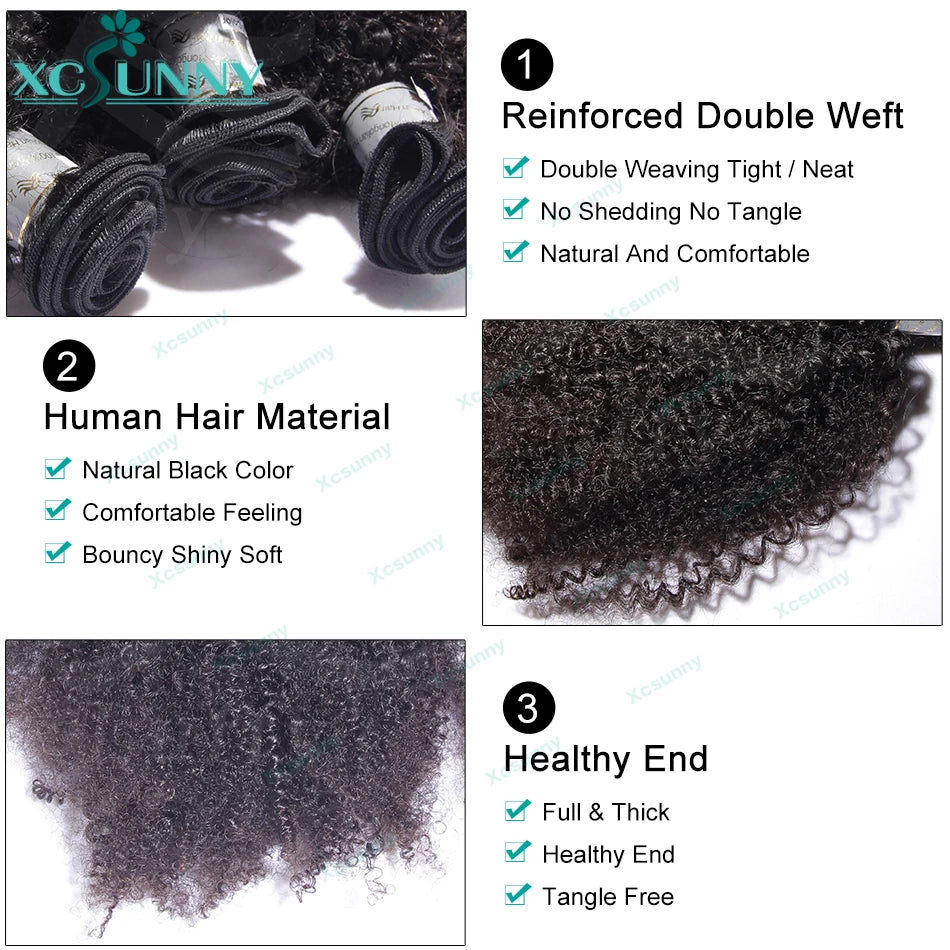 Afro Kinky Curly Human Hair Bundles Double Drawn Burmese Kinky Curly Weaves Human Hair Weft Hair Extensions For Black Women