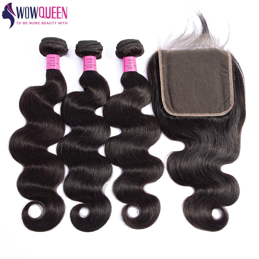 Body Wave Bundles With Closure 4x4 5x5 Hair Weave 3/4 Bundles With Closure 100% Human Hair Bundles Extensions With Lace Closure