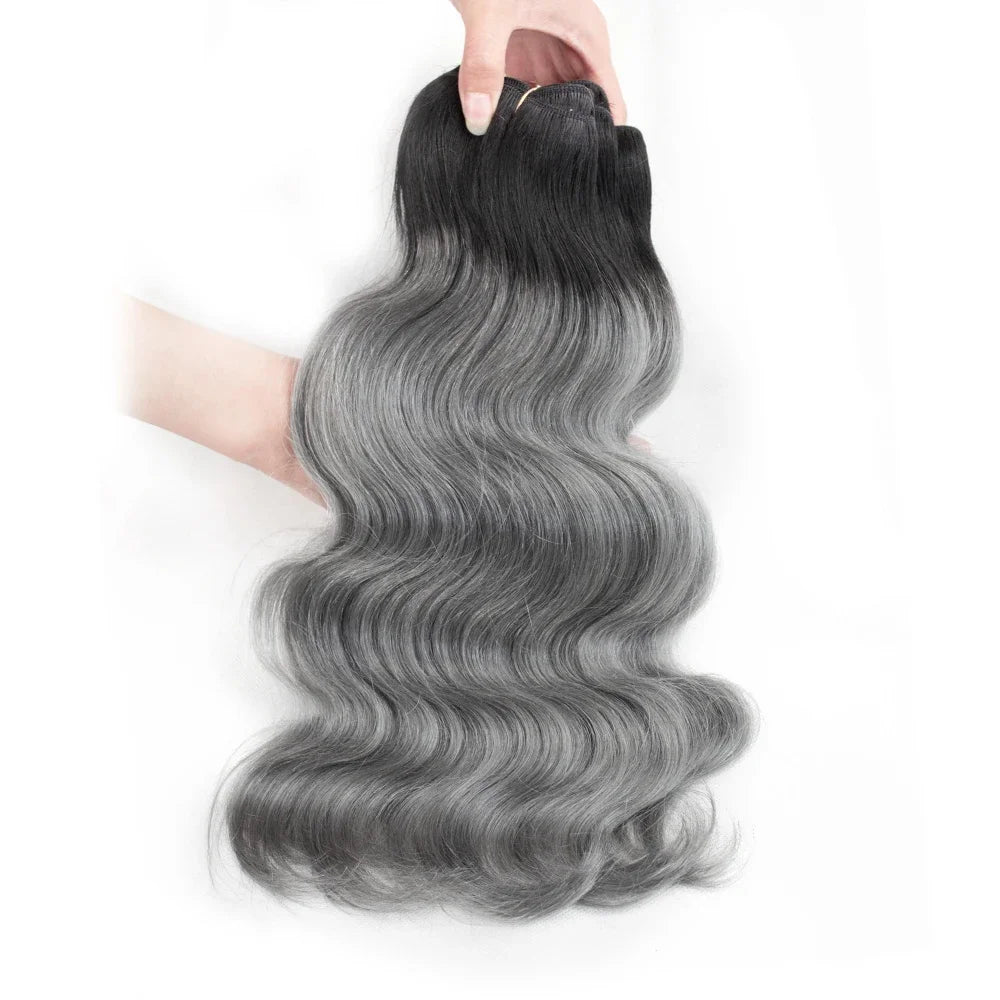 Remy Brazilian Human Hair Colored Dark Gray With Black Roots Body Wave Hair Extension Ombre Color Bundles
