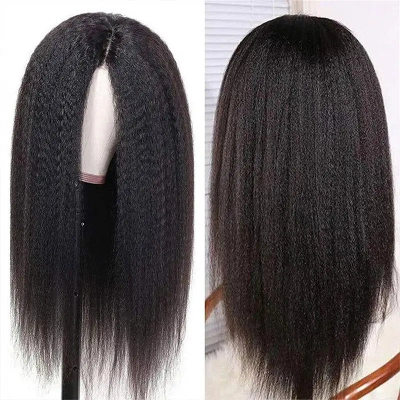 Kinky Straight Human Hair Wig 13X4 Kinky Straight Wig Human Hair PrePlucked With Baby Hair Yaki Straight Lace Front Wigs