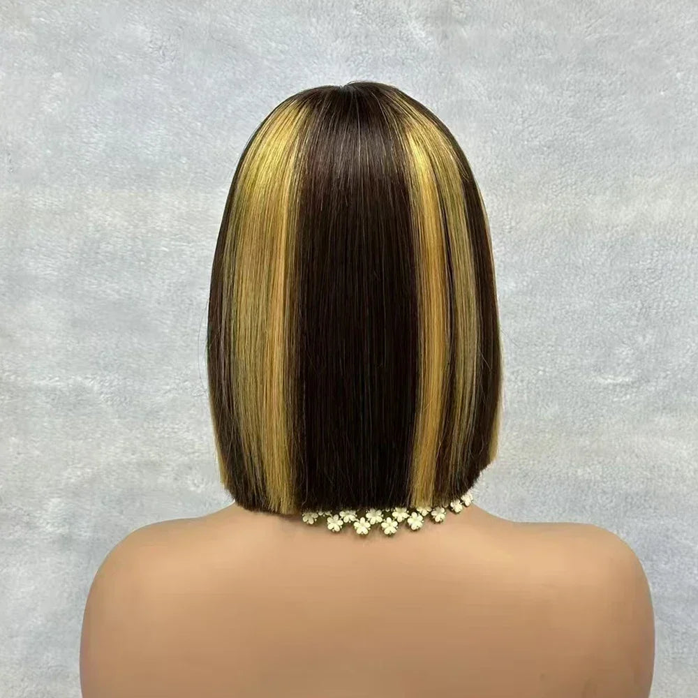 2x6 Lace Closure Bob Wigs Honey Brown Color Vietnam Raw Bone Straight Human Hair Short Bob Glueless Wigs for Women 180% Density