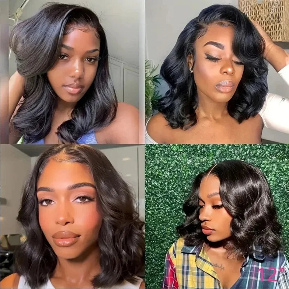 Body Wave Bob Wig Short Wigs 13X4 Lace Front 100% Human Hair 200 Density Transparent Lace Closure Wig PrePlucked With Baby Hair