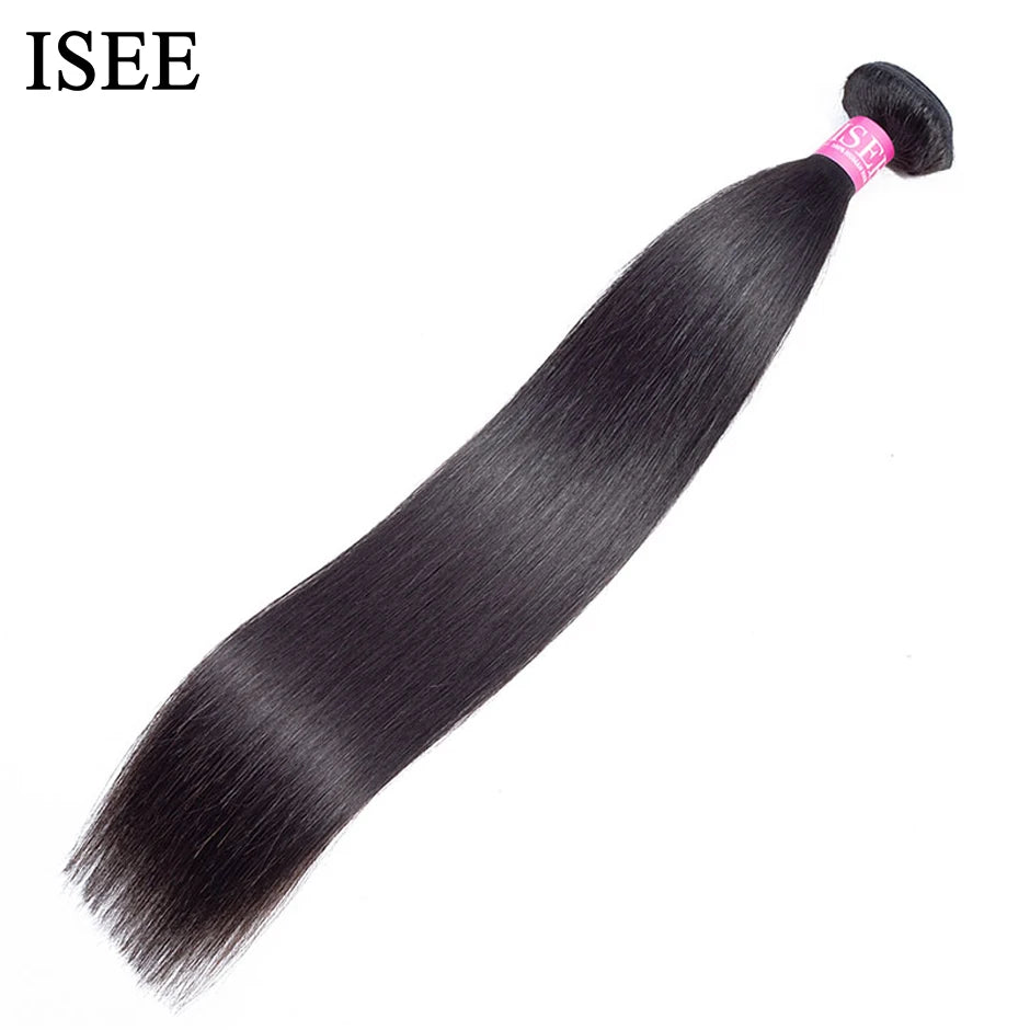 ISEE HAIR Indian Virgin Straight Hair Extension Human Hair Bundles 1 Piece Hair Weaves 10-26 Inch Nature Black Color