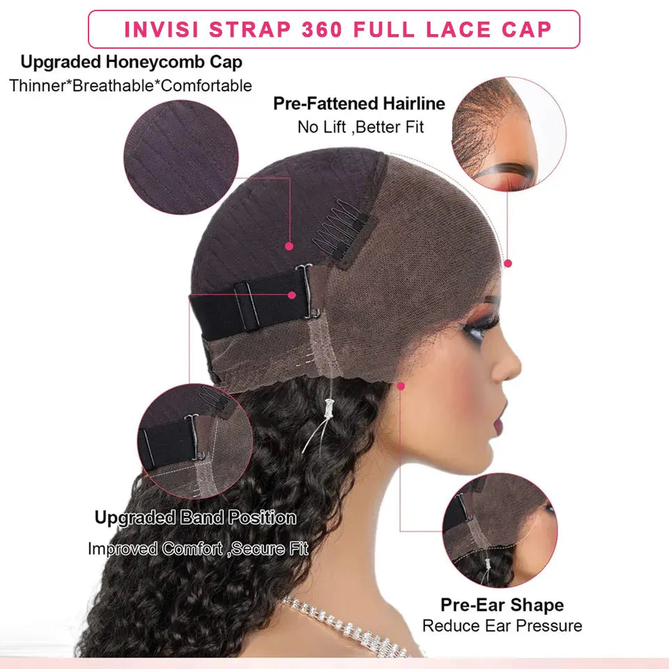 KissLove Invisi Strap 360 Lace Frontal Wigs Human Hair Layer Cut Body Wave with Bang Glueless Wigs Human Hair Salon Hairstyles