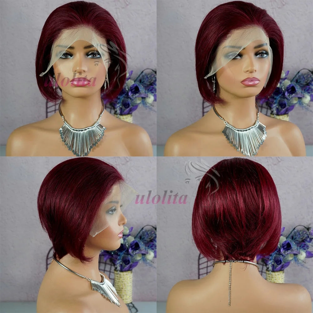 Pixie Cut 13x4 Transparent Lace Front Wigs For Women Short Bob Wig Brazilian Pre Plucked Lace Frontal Human Hair Wig 200 Density