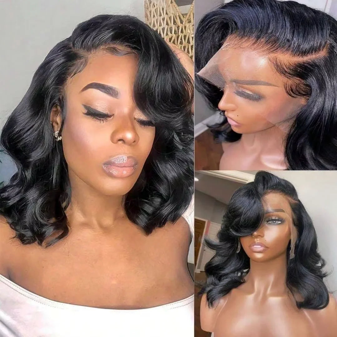250% 13x4 Bouncy Curly Short Bob Body Wave Human Hair Wigs Hd Transparent Lace Frontal Wig Curly Hair Short Bob Wigs For Women