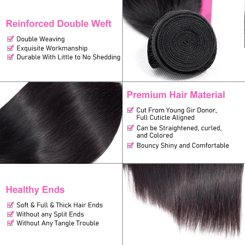 ISEE HAIR Indian Virgin Straight Hair Extension Human Hair Bundles 1 Piece Hair Weaves 10-26 Inch Nature Black Color