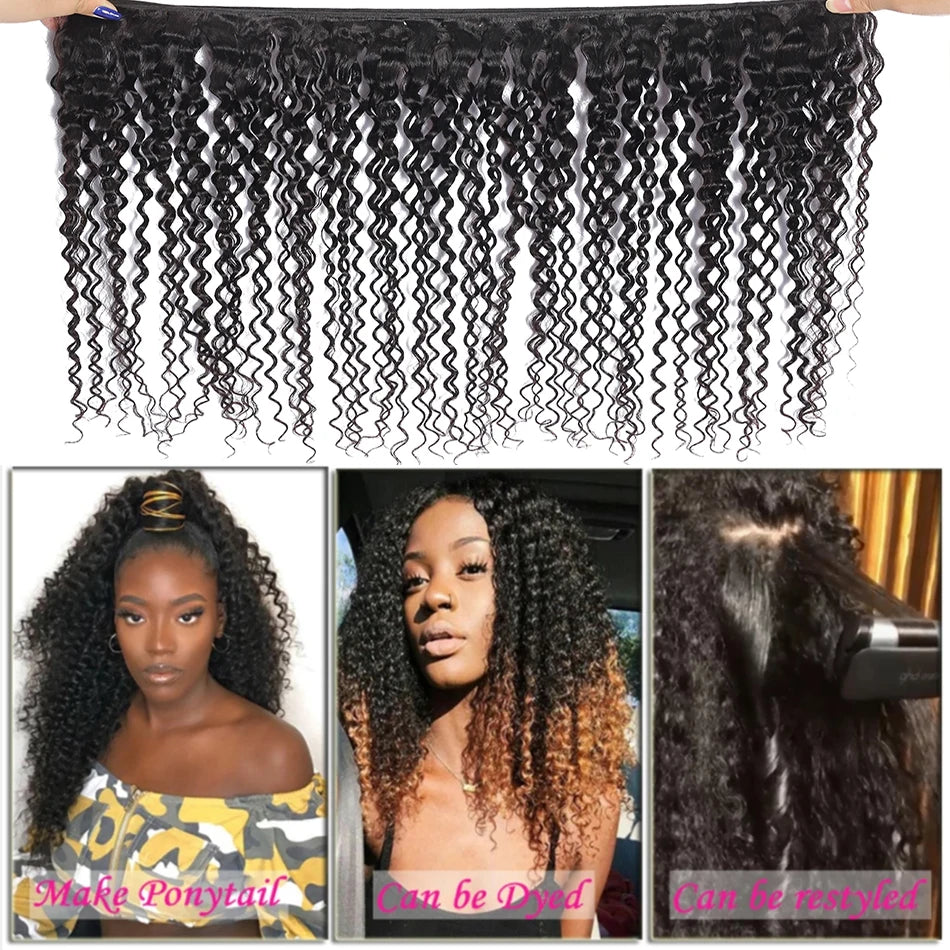12A Kinky Curly Bundles With Closure Cheap Human Hair Extensions Jerry Curl Bundles Indian Deep Curly Wave Bundles With Closure