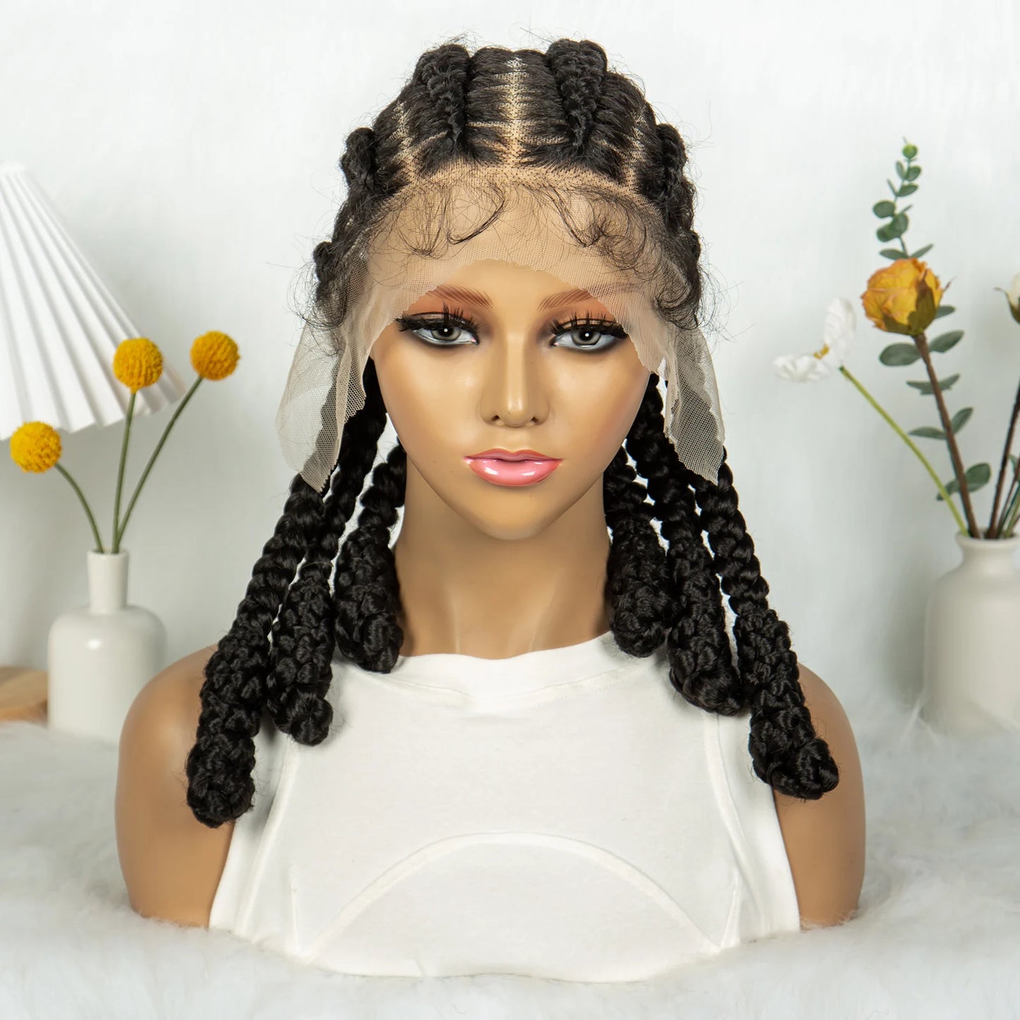 KIMA Cornrow Box Braided Wig Synthetic Full Lace Wigs for Africa Women Men Braids Wig with Baby Hair