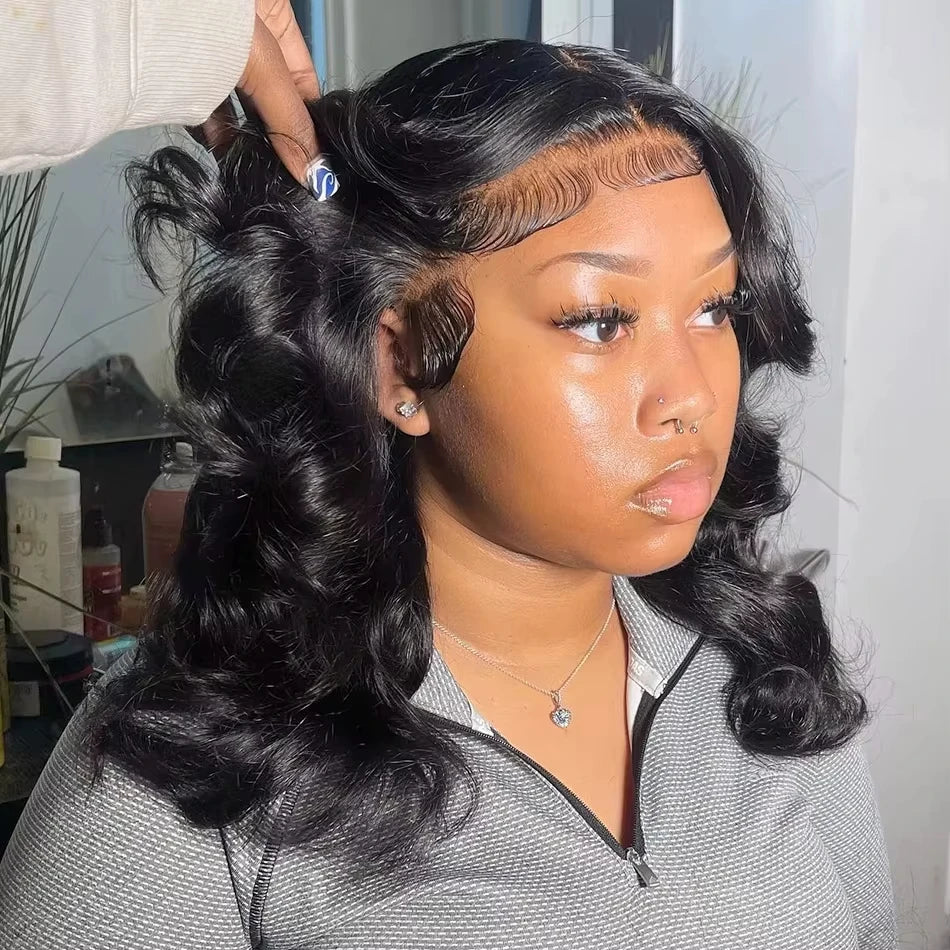 Umi 230% Glueless Human Hair Wavy 13x4 Transparent Lace Front Wigs For Women Body Wave Lace Frontal Wig Short Bob Wig Human Hair
