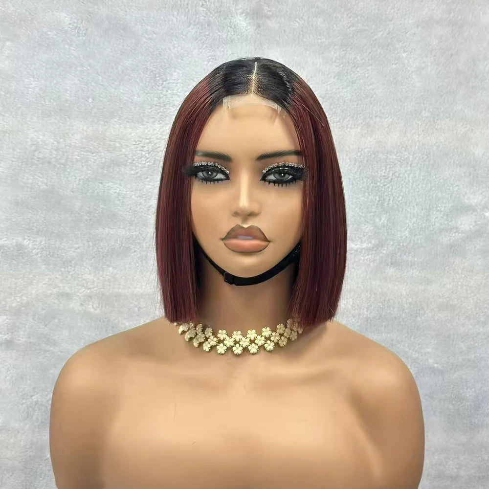 2x6 Vietnam Raw Bone Straight Bob Wig Human Hair 2x6 Lace Closure Bob Wigs T1B-99J Color Short Bob Glueless Wigs for Black Women