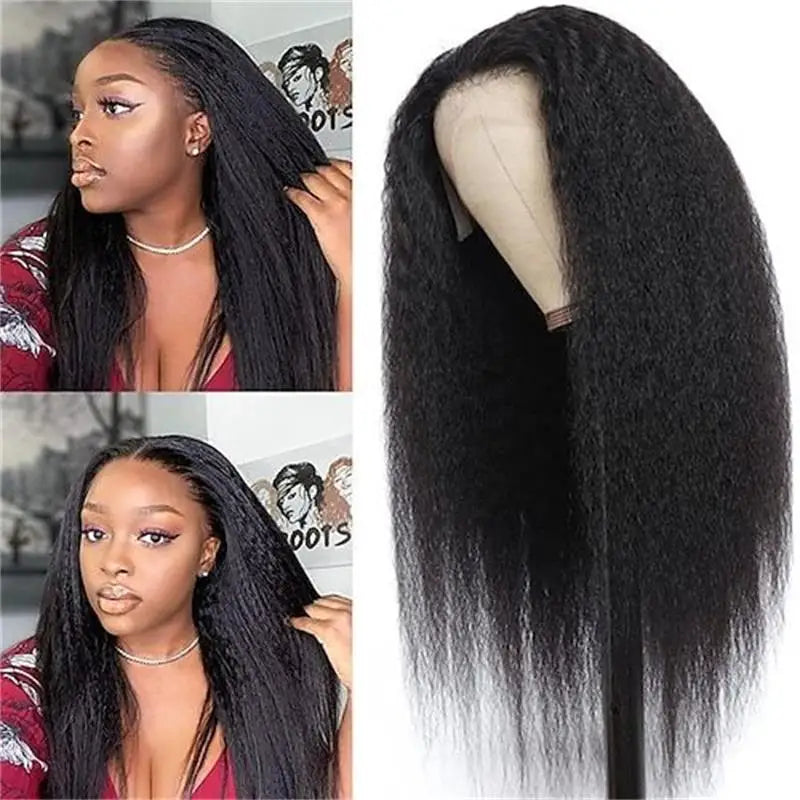 Kinky Straight Human Hair Wig 13X4 Kinky Straight Wig Human Hair PrePlucked With Baby Hair Yaki Straight Lace Front Wigs
