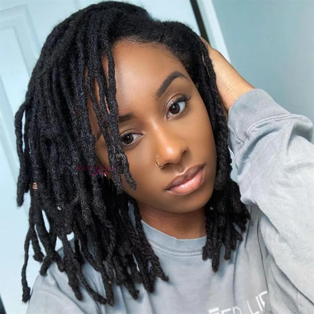 6 Inch 10 Strands Loc Extensions Human Hair 100% Handmade Permanent Dreadlock Extensions for Women Men Can Be Curled and Bleache