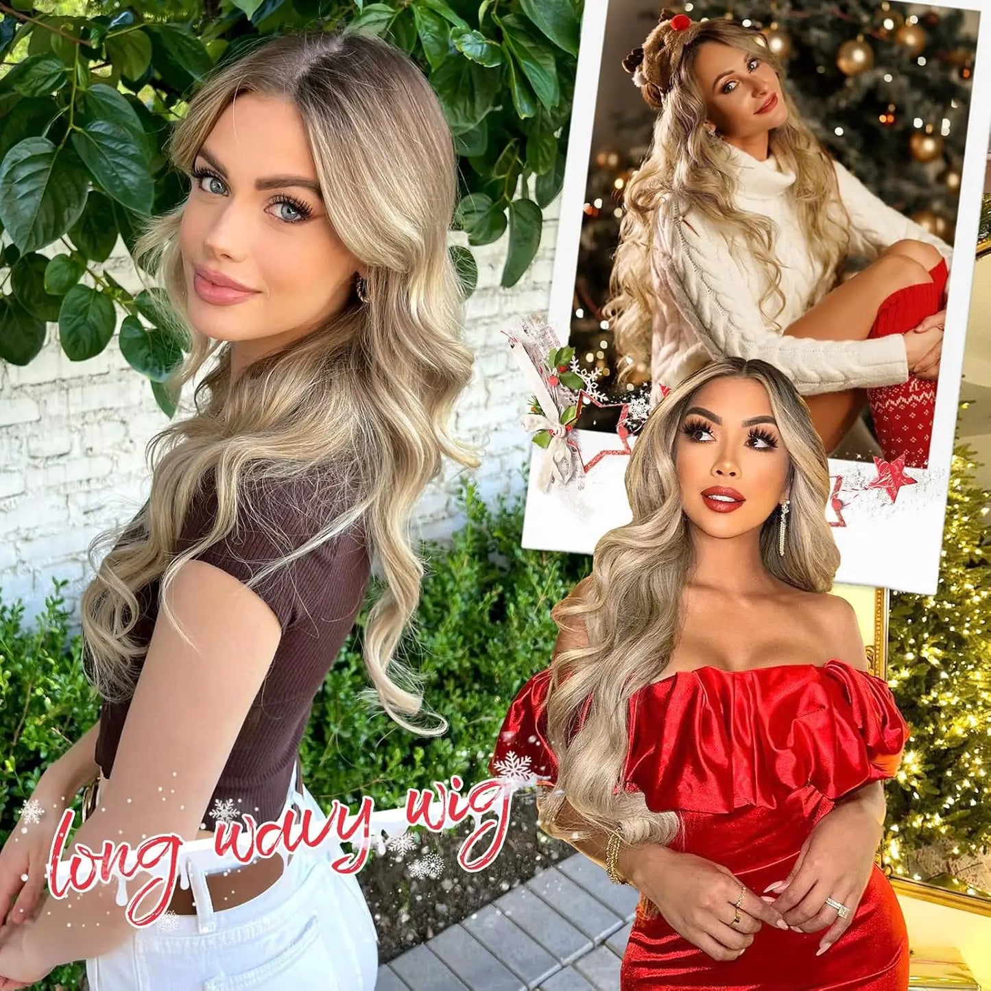 26 Inch Long Ash Blonde Wig for Women Ombre Blonde Highlight Wigs Middle Part Synthetic Lace Wig for Daily Cosplay Party Use