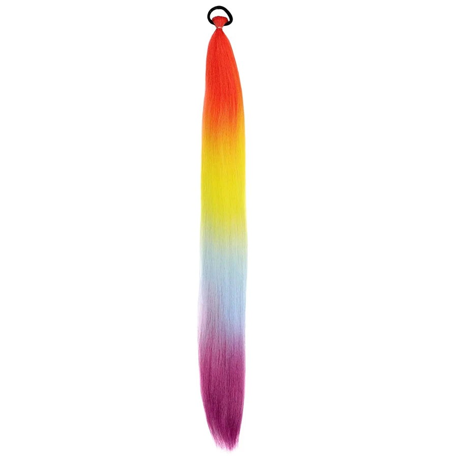 2PCS 26Inch Synthetic Long Straight Ponytail with Elastic Hair Colorful Braiding Hair Ponytail Hair Extensions Hair Accessories