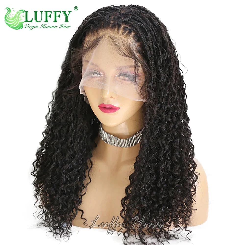 Braided Wigs 100% Human Hair Full Lace Wigs Knotless Boho Box Braids 300 Density Wig Curly Human Hair Pre Plucked with Baby Hair