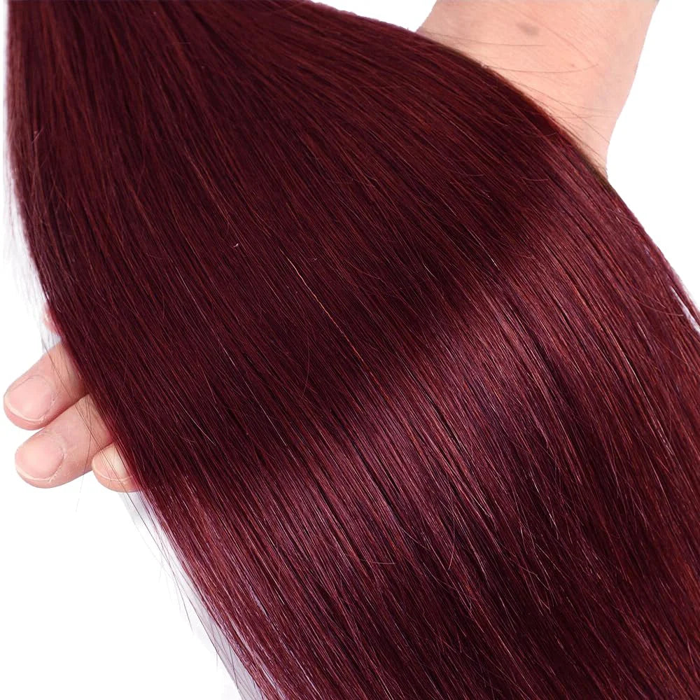 99J Human Hair Bundles Red Bundles Burgundy Straight Human Hair Bundles Remy Hair 1/3/4 Bundles Wine Red Straight Bundles