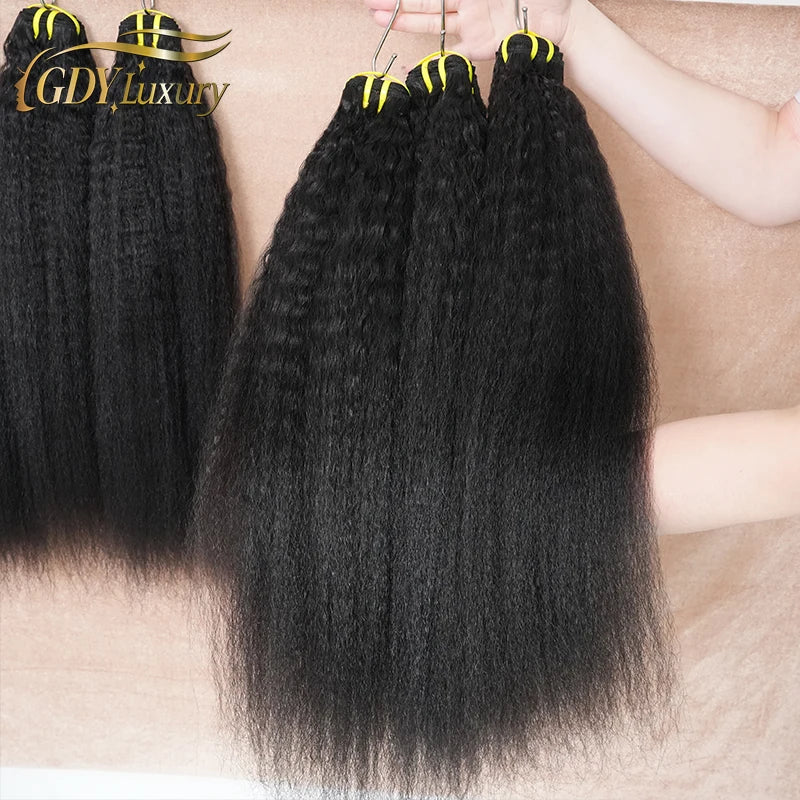 Raw Kinky Straight Hair Bundles 100% Human Hair Weave Bundles 1/2/3 Yaki Bundles Brazilian Raw Human Hair Extensions Thick End
