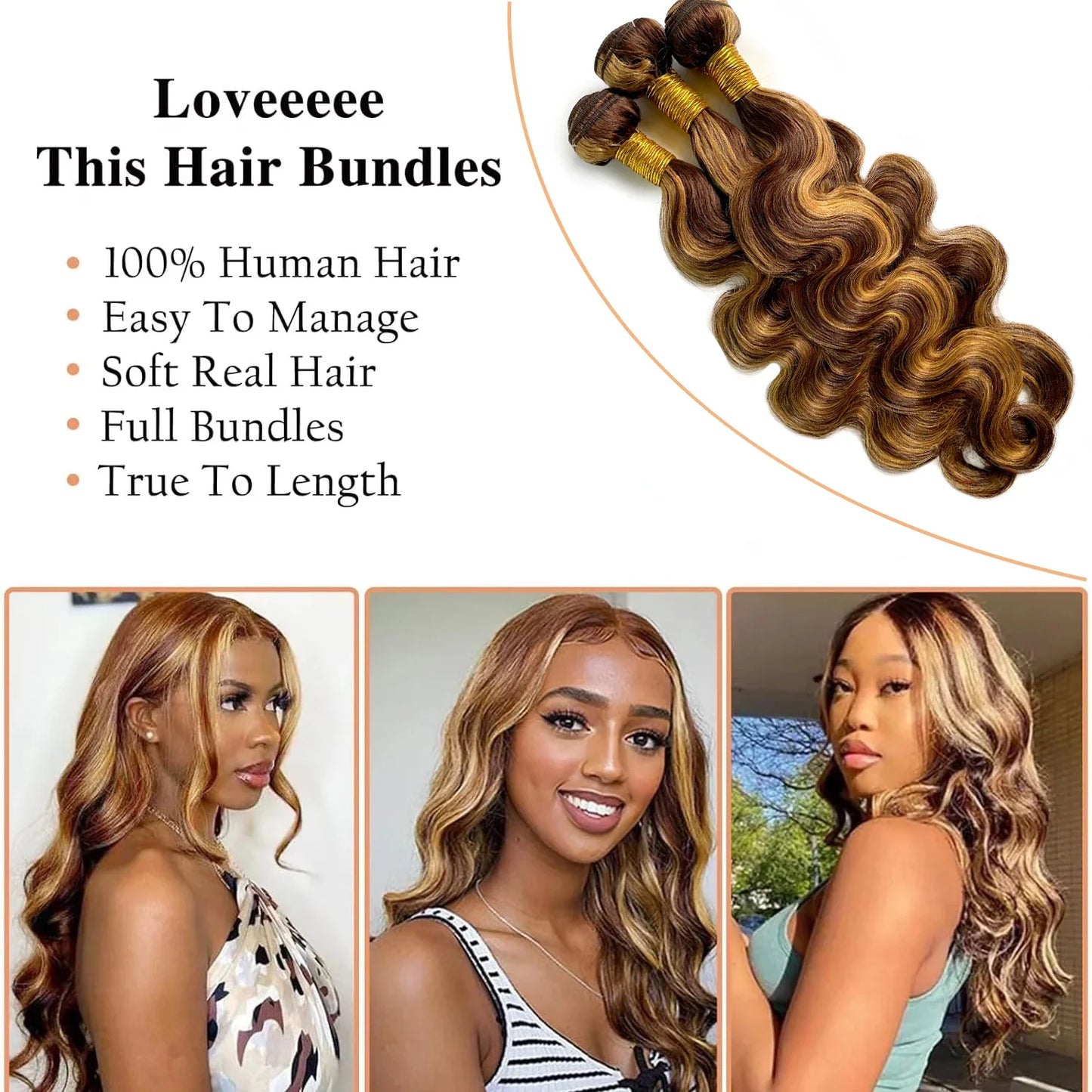 P4/27 Highlight Human Hair Bundles Body Wave Bundles Human Hair 18 20 22Inch Human Hair Body Wave Bundles Ombre Brown Bundles