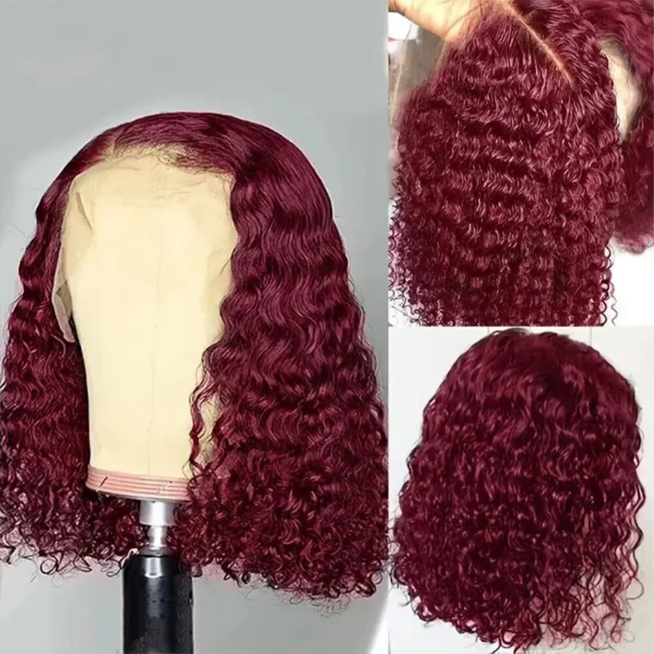 200% Density P4350 427 99j 1B Colored Burgundy Short Deep Water Wave 13x4 Lace Front Wigs Brazilian Short Bob 100% Human Hair
