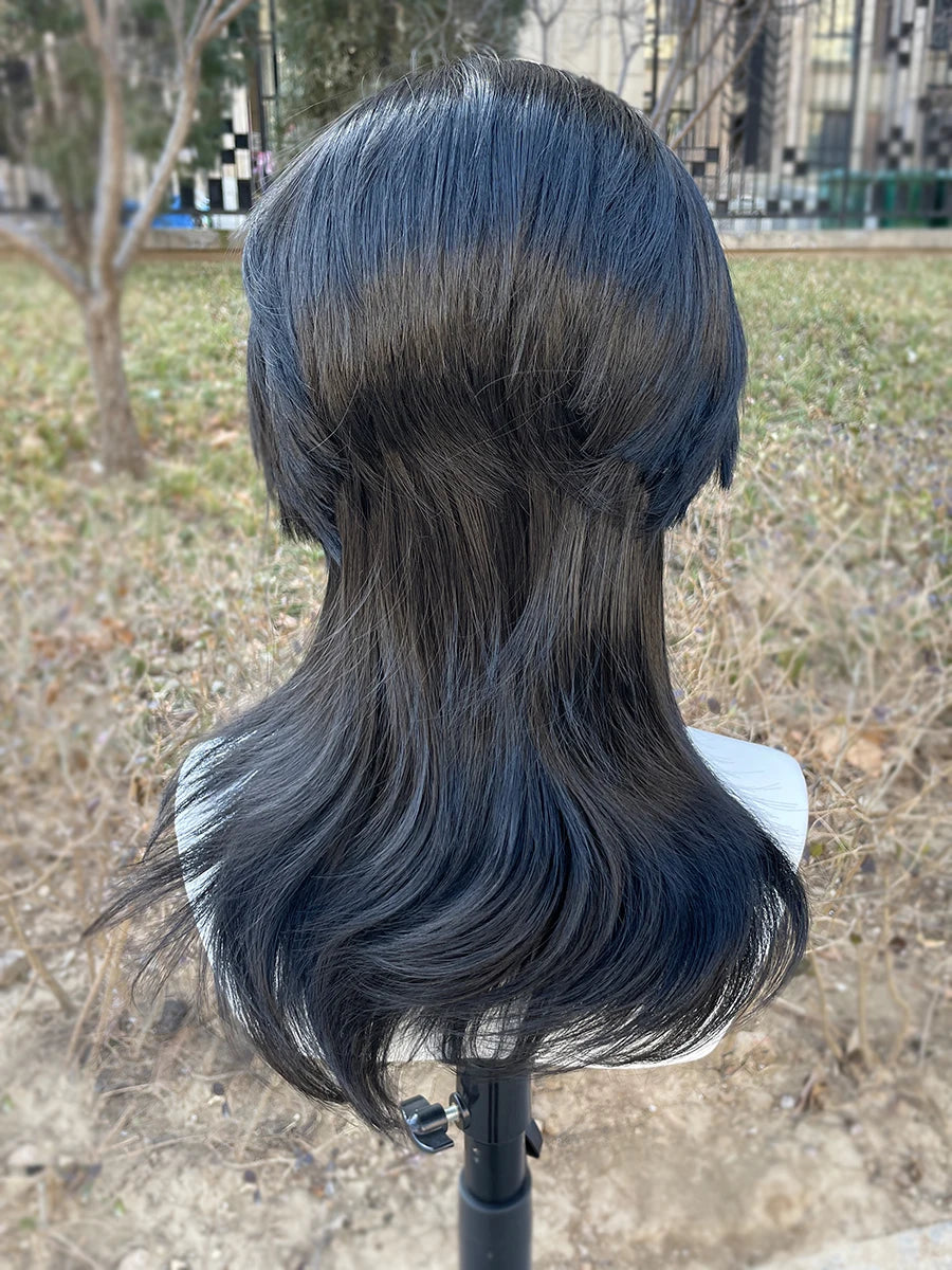 Mullet Cosplay Wigs for Black Women Rocker Men Shoulder Length Synthetic Hair 13X4 Lace Front Wigs Glueless Natural Hairline