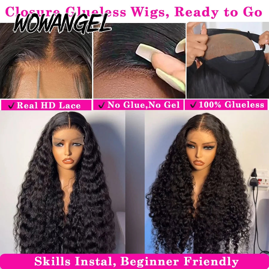 Wow Angel 34in Deep Wave Wigs 5x5 HD Lace Closure Wigs Melt Skins Glueless Human Hair Wigs Wear To Go Brazilian Hair For Women