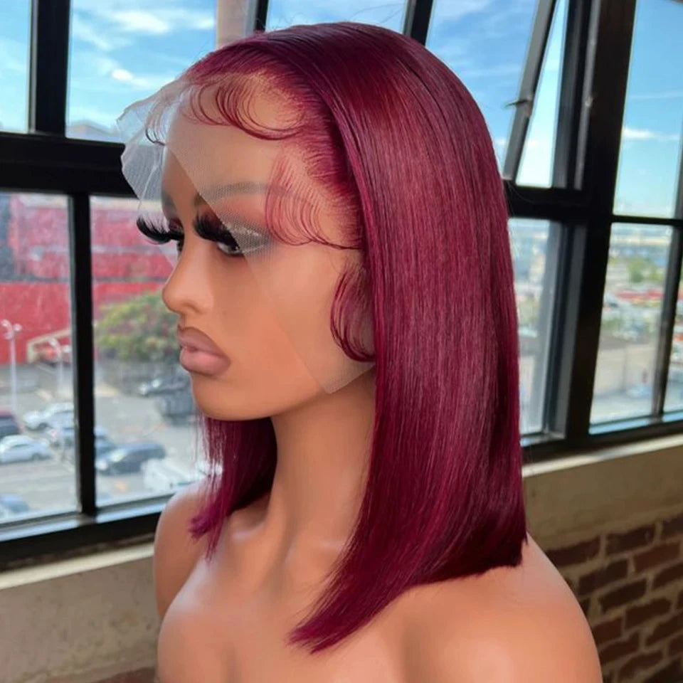 Rebecca Short Brown Color Bob Wig Peruvian Straight Lace Front Human Hair Wigs For Women 33 Reddish Brown 13*6*1 T Lace Part Wig