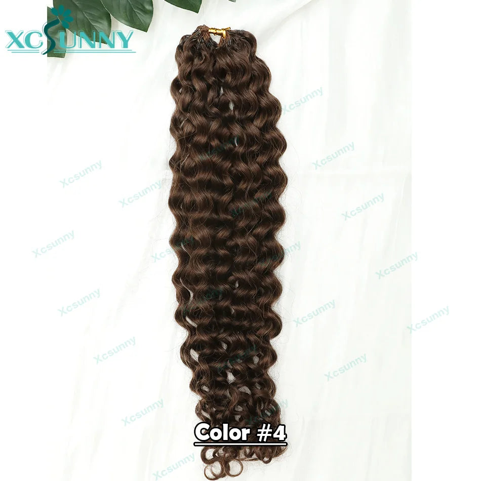 Curly Crochet Human Hair Extensions Knotless Pre Separation Feather Crochet Human Hair Water Wave Invisiable Knot With String