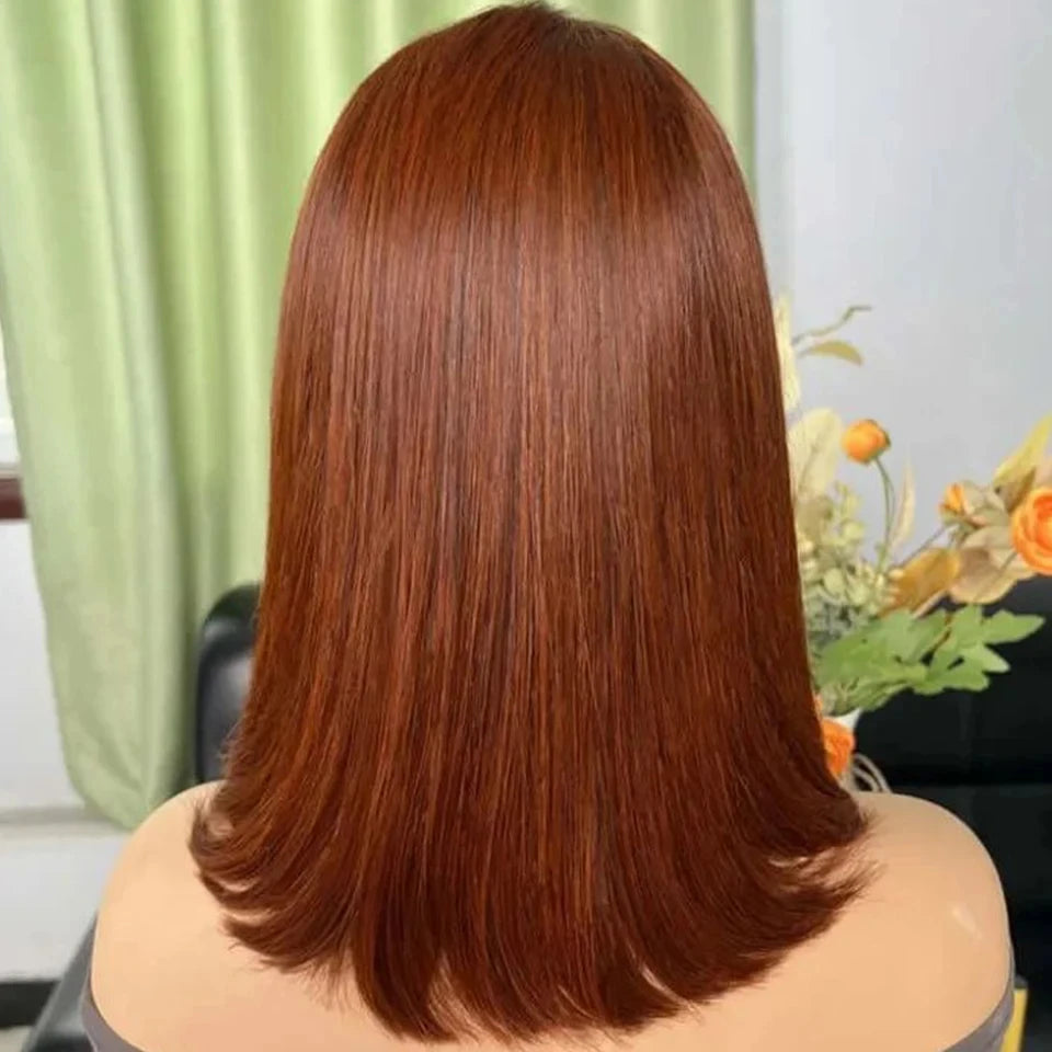 Rebecca Short Brown Color Bob Wig Peruvian Straight Lace Front Human Hair Wigs For Women 33 Reddish Brown 13*6*1 T Lace Part Wig