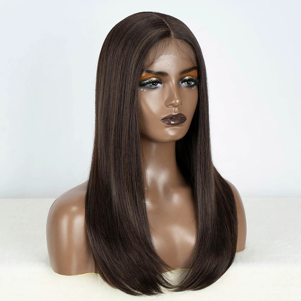 Synthetic Lace Front Wig Straight Baby Hair Bob Wig Bown Black Blonde Hair Wig 22"Cosplay Wig For Women Heat Resistant Wig
