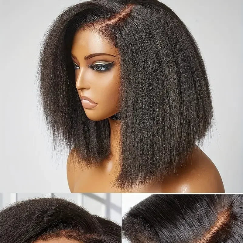 12A Glueless Wigs Malaysian Kinky Straight Lace Front Wigs Human Hair Pre Plucked 13X4 Yaki Straight Lace Frontal Wigs 180%