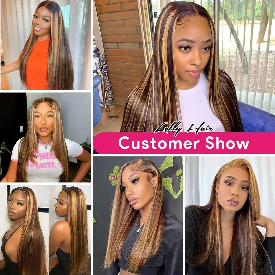 Brazilian P4/27 Highlight Bundles With Closure 4x4 5x5 Transparent Lace Closure With Straight Bundles 3/4 Bundles Human Hair