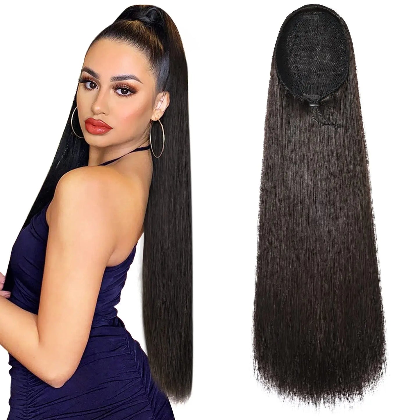 Drawstring Ponytail Human Hair Brazilian Straight Human Hair Ponytail Extensions Natural Black Color Remy Straight for Women
