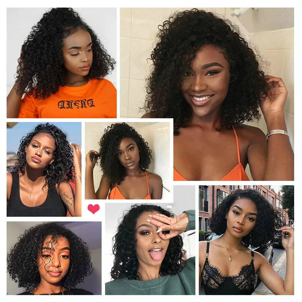 12A Glueless Wig Wear And Go Short Kinky Curly Bob Lace Front Human Hair Wigs 13x4 HD Deep Wave Lace Frontal Wigs Remy Hair