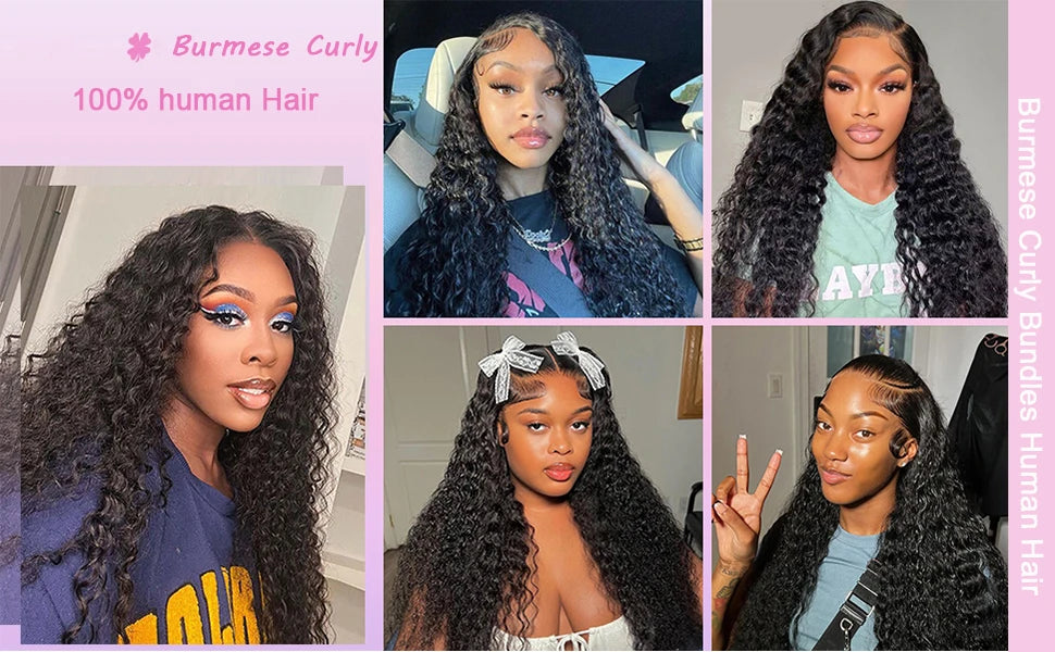 Burmese Curly Bundles Human Hair 100% Unprocessed Virgin Hair Bundles Deals 14A Raw Burmese Curly Human Hair Extensions on Sale