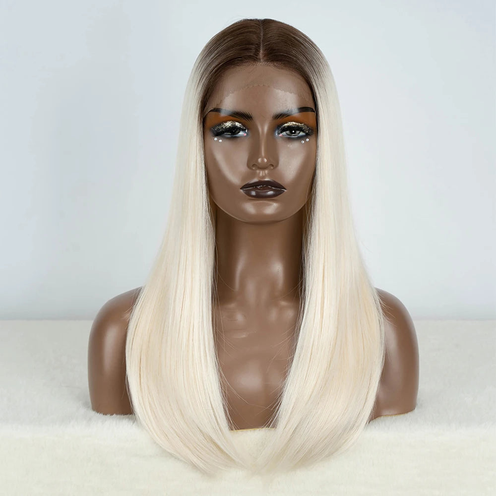 Synthetic Lace Front Wig Straight Baby Hair Bob Wig Bown Black Blonde Hair Wig 22"Cosplay Wig For Women Heat Resistant Wig