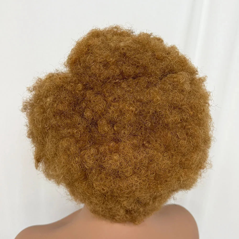 MALAIKA Kinky Curly Short Lace Front Wig 4#Brow Afro Bob Human Hair Natural Hairline 13X4 Lace Frontal Glueless Human Hair Wigs