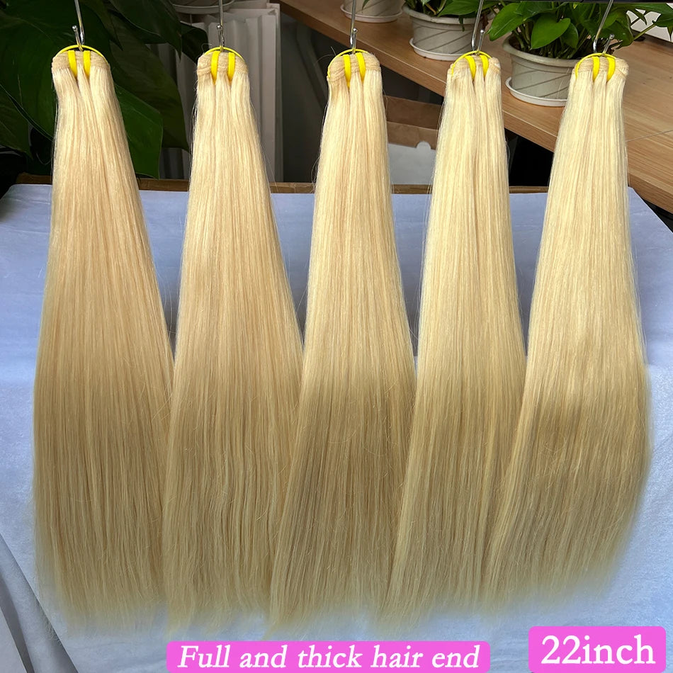 Double Drawn #613 Blonde Colored Bone Straight Human Hair Bundles 1/2/3/4 Pcs 100% Human Hair Weave Hair Extensions For Women